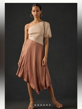 Anthropologie Faux Leather One-Shoulder
Asymmetrical Midi Dress Sz 6